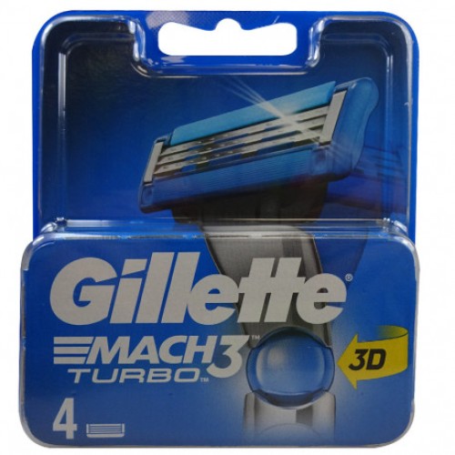 GILLETTE MACH 3 TURBO CARGADOR 4 UNDS C/10 HOJAS DE AFEITAR Y CARGADORES