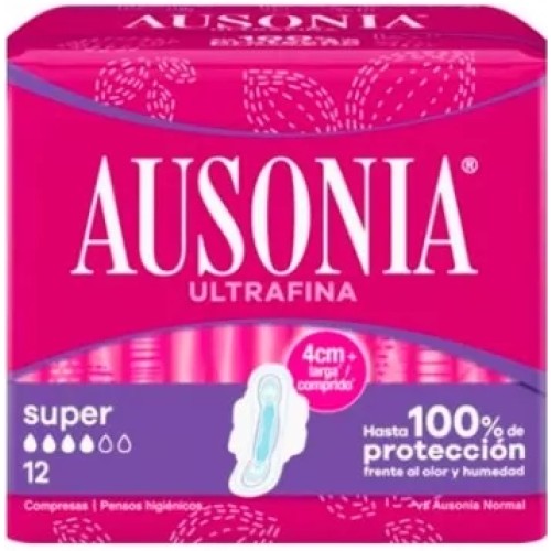 AUSONIA AIR DRY SUPER ALAS COMPRESAS 12 UNDS C/16 COMPRESAS Y TAMPONES