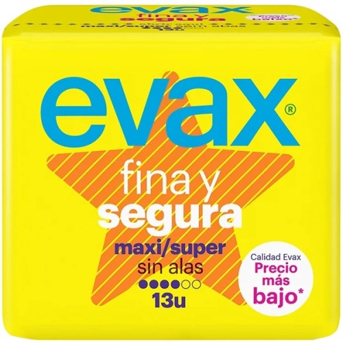 EVAX FINA Y SEGURA COMPRESAS 13 UNI.MAXI S/ALAS C/16 COMPRESAS Y TAMPONES