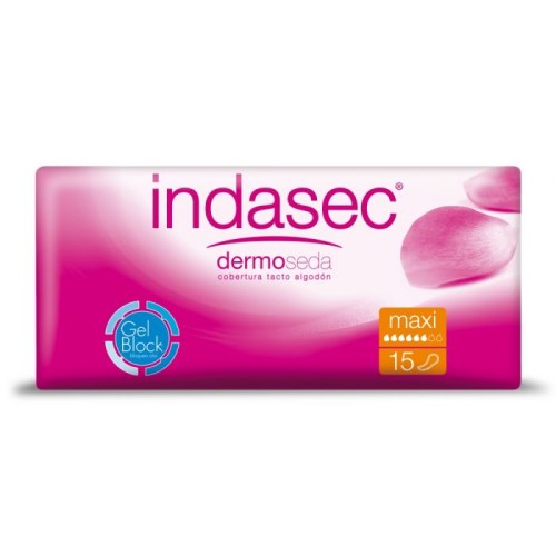 INDASEC MAXI DERMO SEDA COMPRESA 15 UNDS C/6 COMPRESAS Y TAMPONES