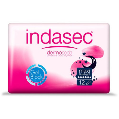 INDASEC MAXI DERMO SEDA GOOD NIGHT 12 UNS C/6 COMPRESAS Y TAMPONES