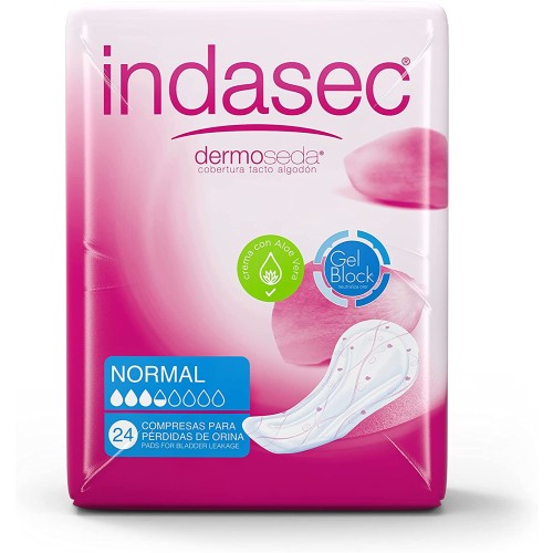 INDASEC NORMAL DERMO SEDA 24 UNDS c/6 COMPRESAS Y TAMPONES