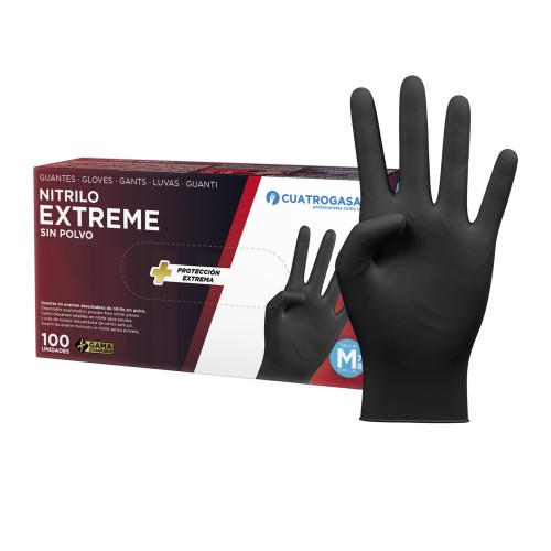 CUATROGASA GUANTE NITRILO NEGRO T.S EXTREME 6 GRM 100 UNDS C/10 GUANTES