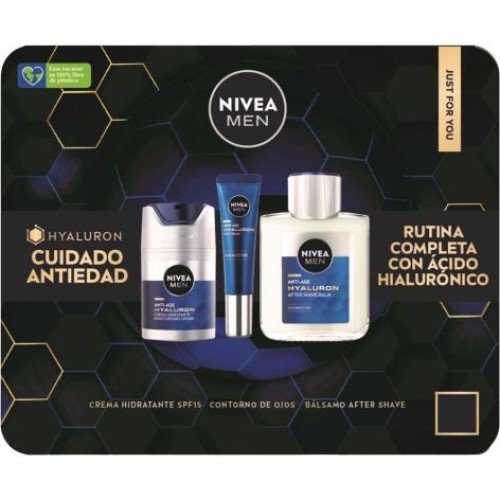 NIVEA MEN LATA ACT/ AGE HYALURON CR.DIA 50ML+C/OJOS 15ML+MASAJ 100
 ESTUCHES CABALLERO