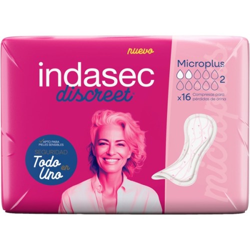 INDASEC DISCREET MICRO PLUS COMPRESAS 16 UND C/12 COMPRESAS Y TAMPONES