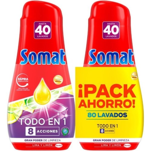 SOMAT LAVAVAJILLAS GEL 40X2 LAVADOS LIMA LIMON PACK C/5 LAVAVAJILLAS