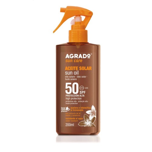 AGRADO ACEITE SOLAR SPF50 200ml C/12
 BRONCEADORES