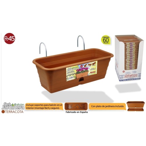 HIDALGO JARDINERA CON GANCHOS SOPORTE TERRACOTA 45 CMS PLASTICOS