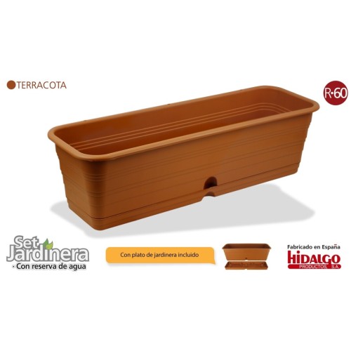 HIDALGO JARDINERA CON PLATO 60 CMS TERRACOTA C/6 PLASTICOS