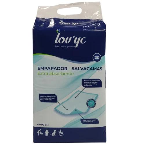 LOVYC PROTECTOR SALVACAMAS 60X90 CMS 20 UNDS C/12 COMPRESAS Y TAMPONES