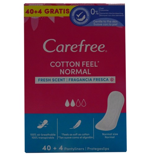 CAREFRE SALVA SLIP NORMAL 40 + 4 u. COTTON FRESH C/18 COMPRESAS Y TAMPONES