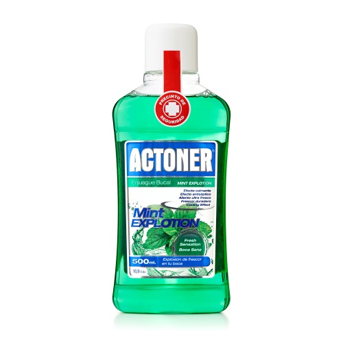 ACTONER ENJUAGUE BUCAL 500ML.MINT EXPLOTION (VERDE)  C/12
 PASTAS DENTALES Y ENJUAGUES