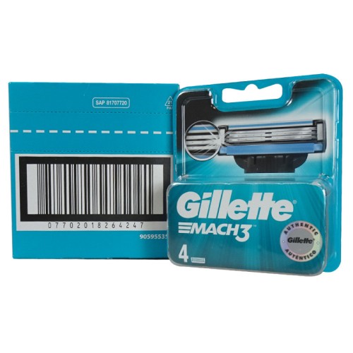 GILLETTE MACH 3 CARGADOR 4 UNDS C/10 TC HOJAS DE AFEITAR Y CARGADORES