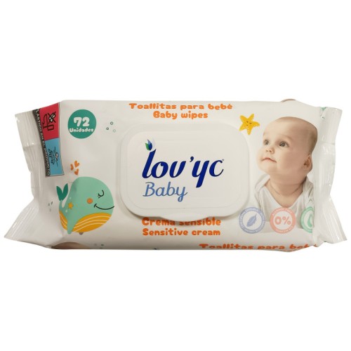 LOVYC TOALLITAS BEBE CREMA SENS. C/TAPA 72 UND C/12 NUEVA PR. PAÑUELOS Y TOALLITAS