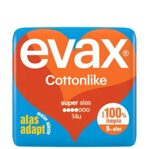 EVAX COTTONLIKE SUPER ALAS 14 UNDS C/16 COMPRESAS Y TAMPONES