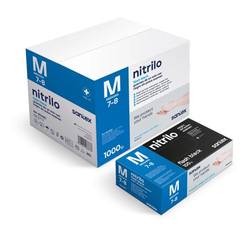 SANTEX GUANTE NITRILO NEGRO T.MED FLASH BLACK 6.GR 100 UN C/10 GUANTES