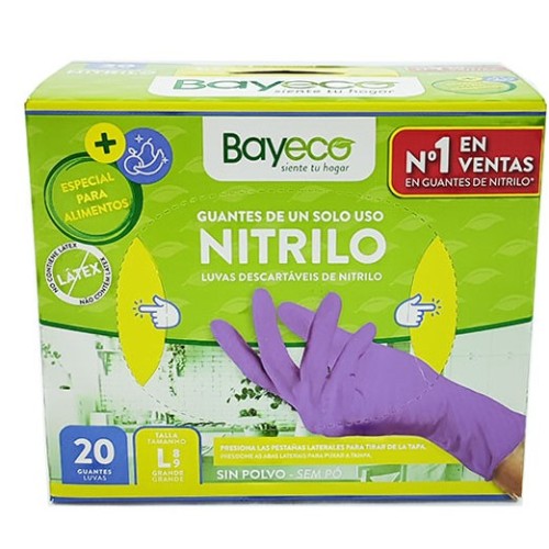 BAYECO GUANTE NITRILO MORADO 20 UNDS T/GDE C/20 GUANTES