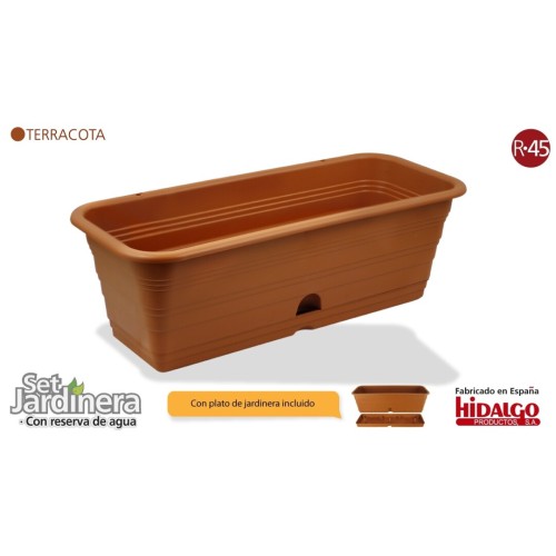 HIDALGO JARDINERA CON PLATO 45 CMS TERRACOTA C/6 PLASTICOS