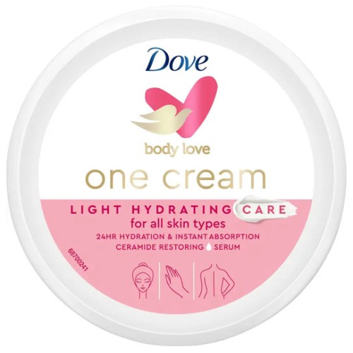 DOVE CREMA CARA, MANOS Y CUERPO 250ML (HIDR, LIGERA)  
 CREMAS FACIALES