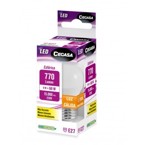 CEGASA LED BOMB. ESF 8W E27 770 2700K CAJA LUZ CALIDA C/6 BOMBILLAS
