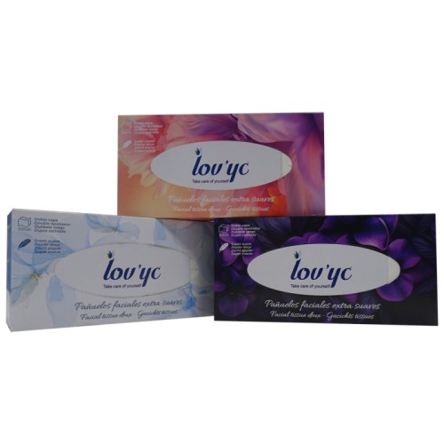 LOVYC PAÑUELOS FACIALES CAJA EXTRASUAVES 100 UNS. C/40 PAÑUELOS Y TOALLITAS