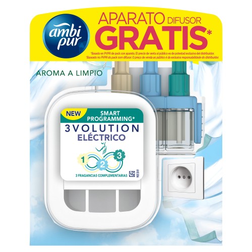 AMBIPUR 3VOLUTION RECAMBIO AROMA LIMPIO 21ML+ APARATO GRATIS C/4
 DESODORANTES AMBIENTE