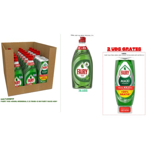 FAIRY VAJILLAS 480 ML CAJA MIXTA 16U+2 FAIRY MAXI 450 ML LAVAVAJILLAS