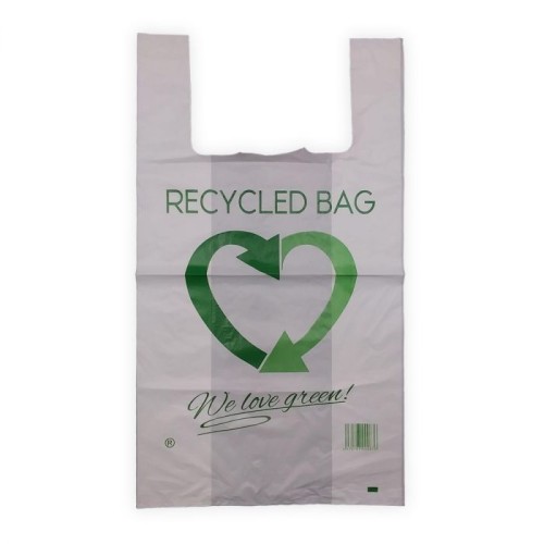BOLSA CAMISETA ASA 50X60 RECICLADA 70% --100 UNIDADES C/7 BOLSAS MERCADO
