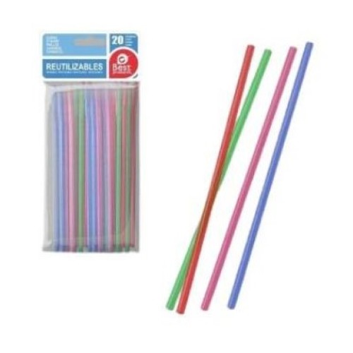 BEST CAÑA REFRESCO REUTILIZABLE COLORES 20 UNDS c/12 CONSUMIBLES DESECHABLES
